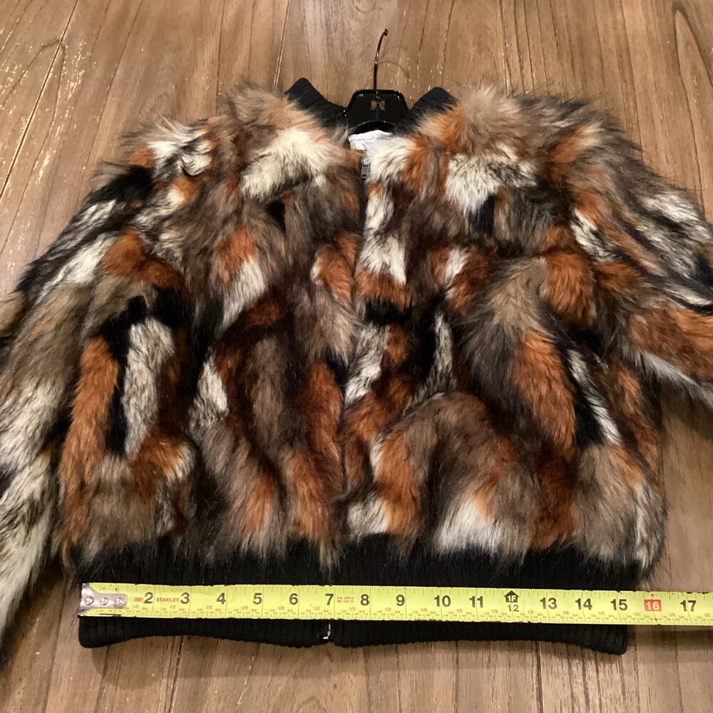 Cupcakes and Cashmere brown Faux Fur Petras Patchwork Bomber Jacket M NWT - Picture 5 of 10